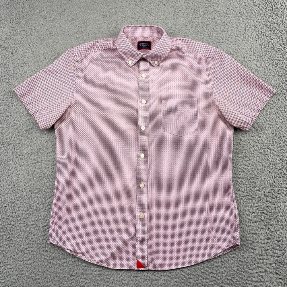 UNTUCKit Button Down Mens Medium Red Floral Slim Fit Short Sleeve Cotton Shirt